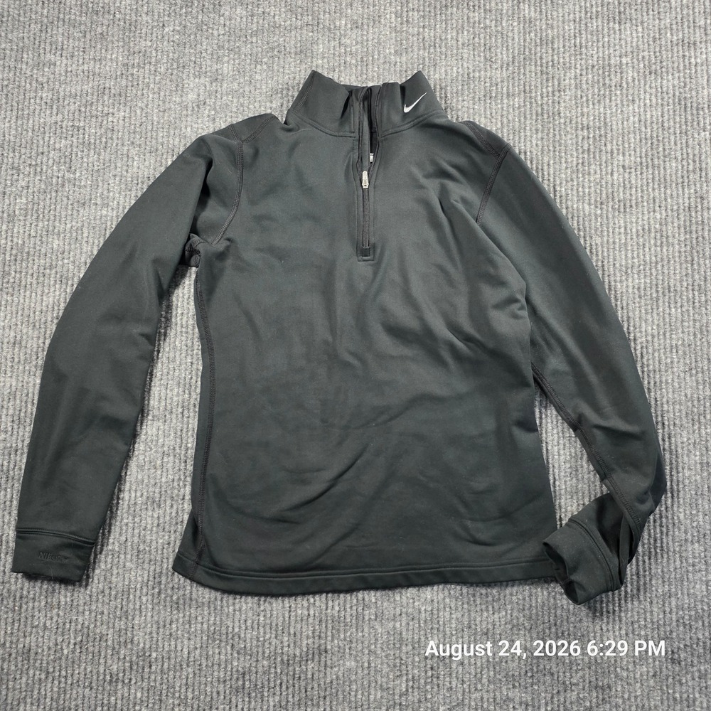 Nike Fit Dry Womens Medium Black Quarter Zip Pullover Fleece Lined Mock Neck Top